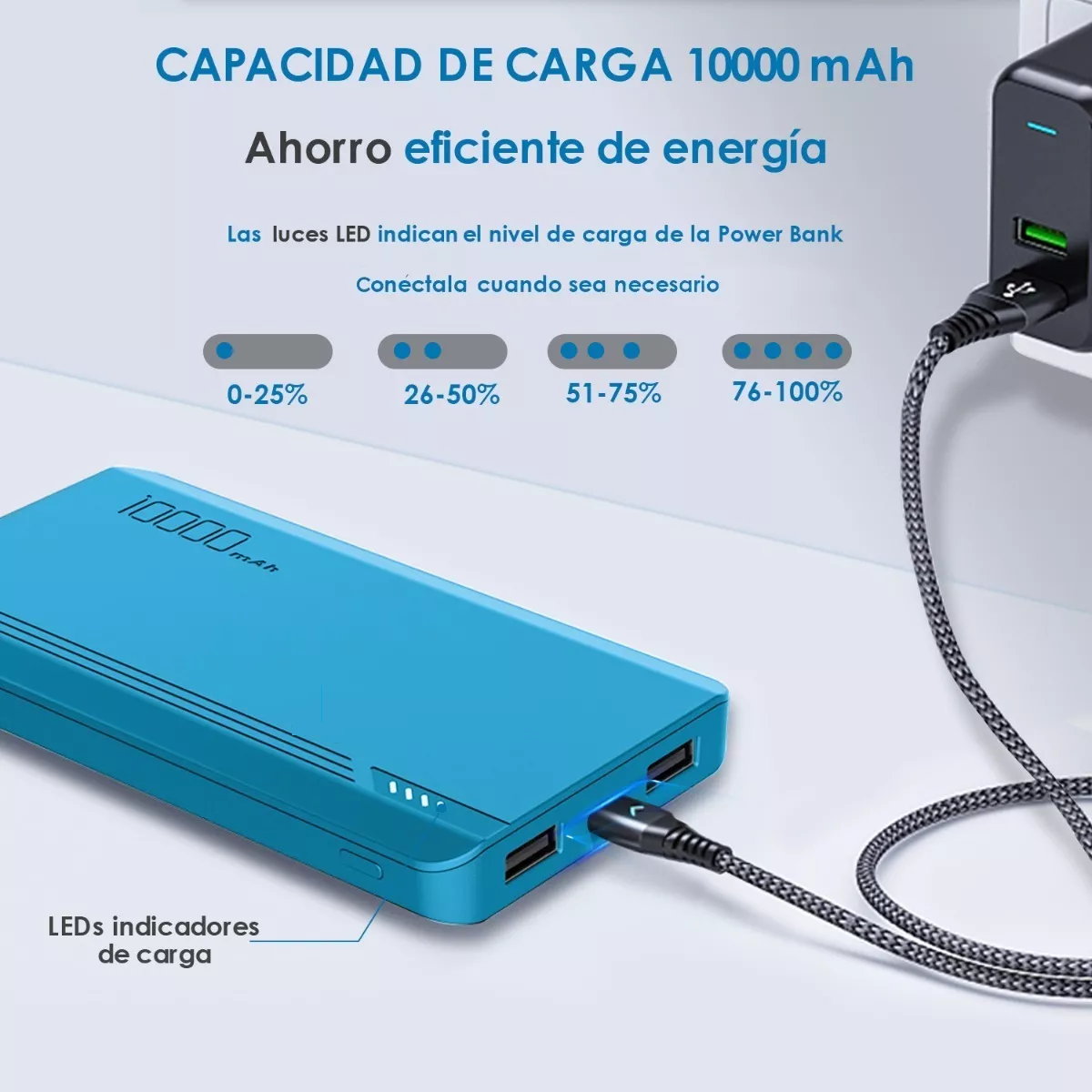 Power Bank Pila Bateria Portatil 10000mah Carga Rapida 1hora Azul