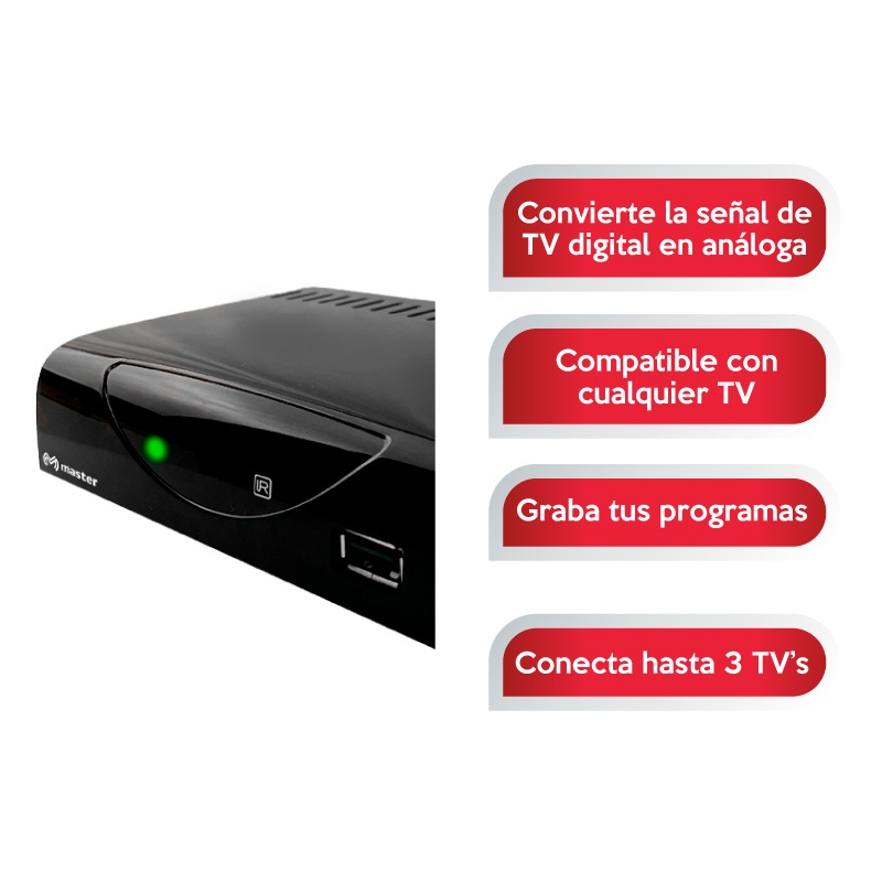 Caja con 20 Piezas en Presentación Individual de Convertidor y Decodificador de Señal de TV Digital a Analógica para TV Clasicas con Grabador de Programas / Master / TDT-RECORDX20