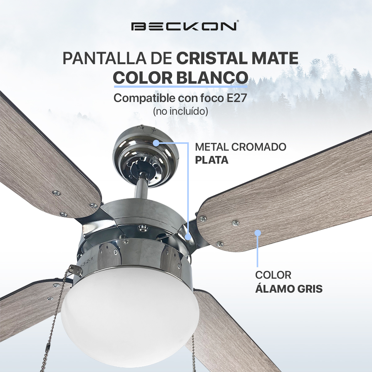 Ventilador de techo 42 pulgadas madera Álamo Gris Beckon