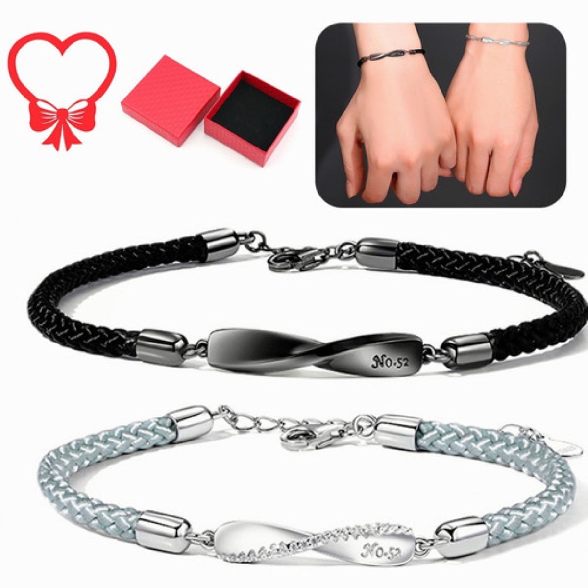 Pulseras para Pareja Par Negro con Plateado
