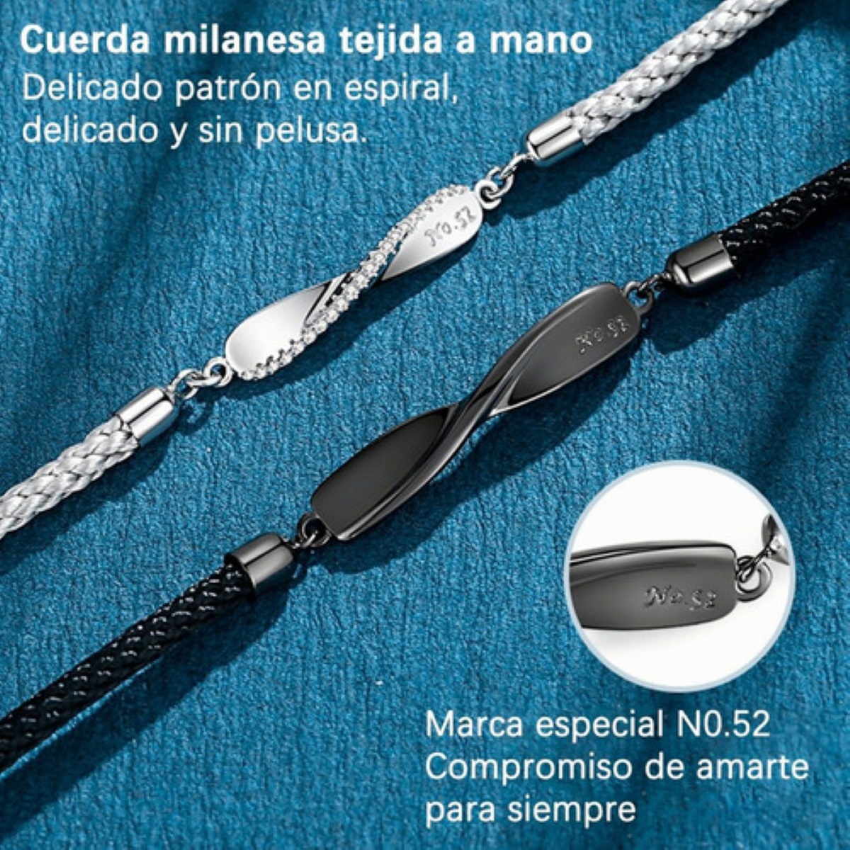 Pulseras para Pareja Par Negro con Plateado