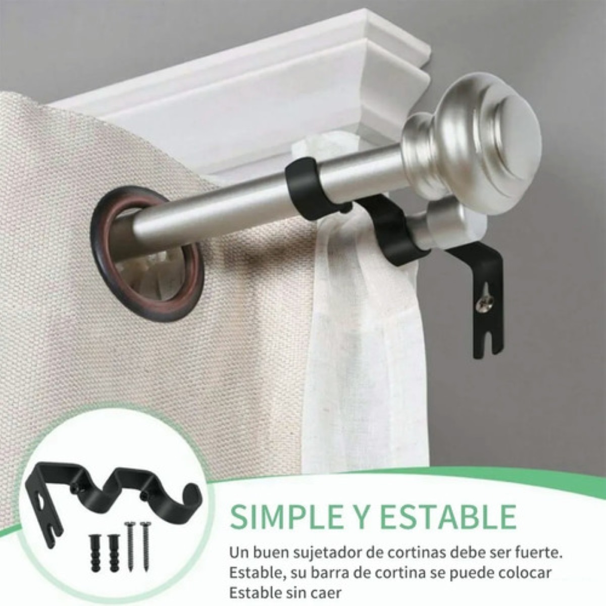 Soporte Set 3 Cortinero Para Pared Ajustable Gancho Doble