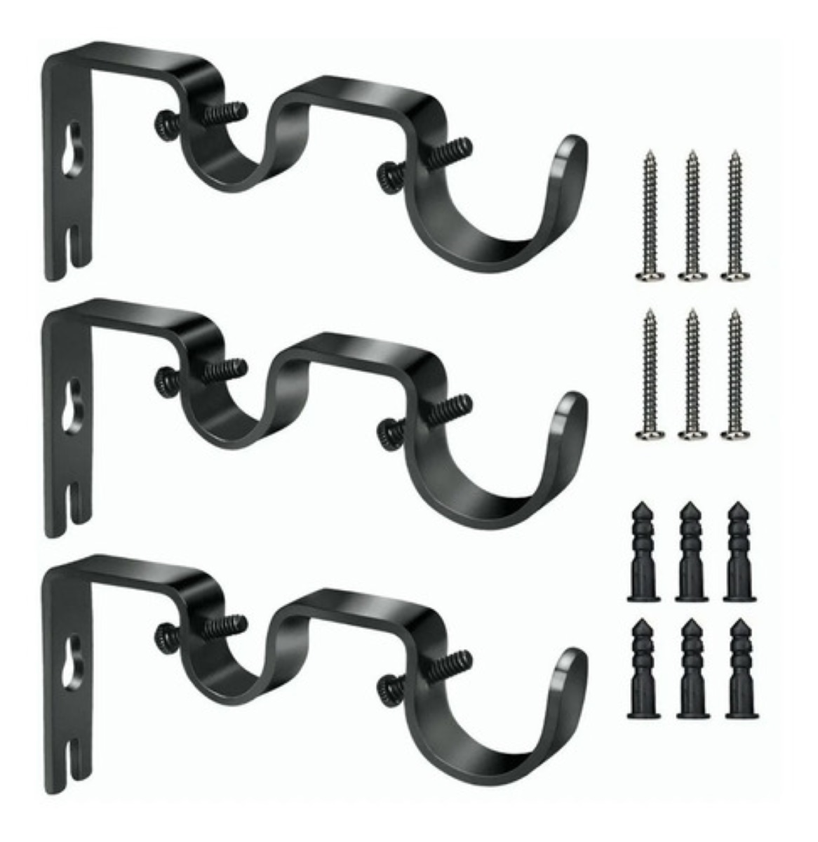 Soporte Set 3 Cortinero Para Pared Ajustable Gancho Doble