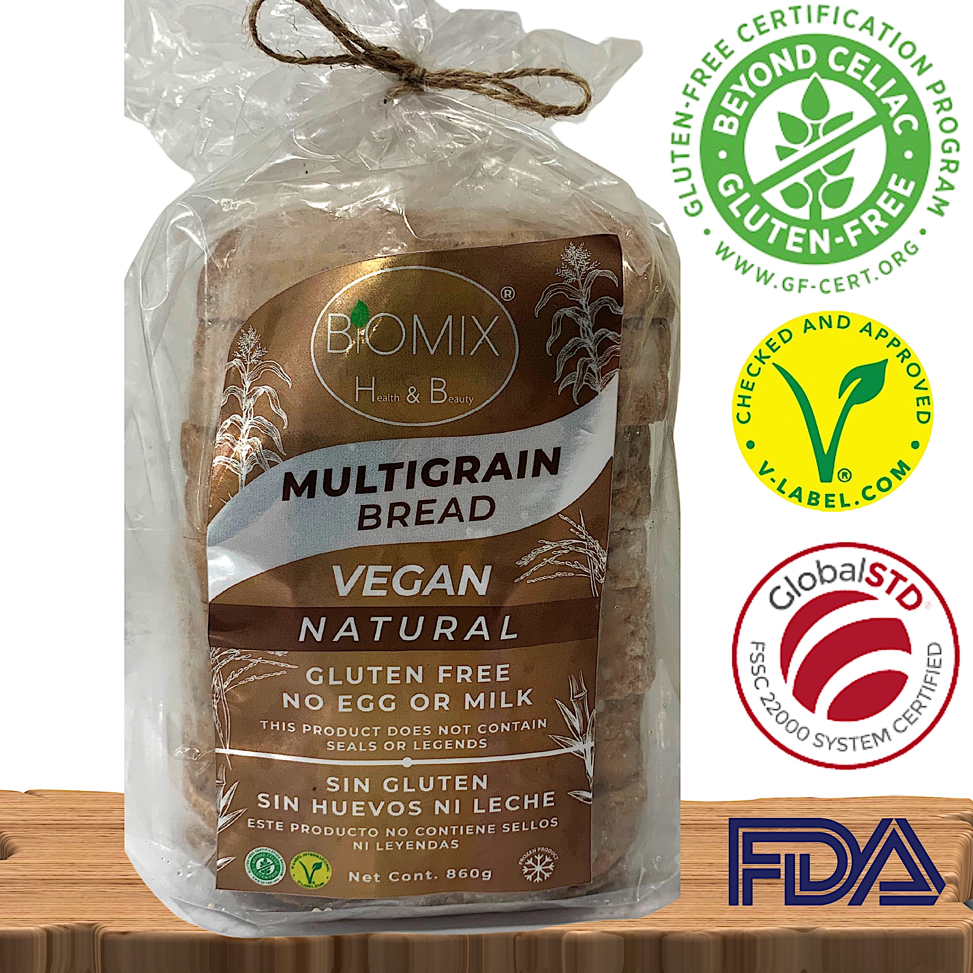 Pan Multigranos Certificado Sin Gluten, Lácteos Ni Huevo Natural 860 Gr Vegano, F.D.A Keto Friendly 