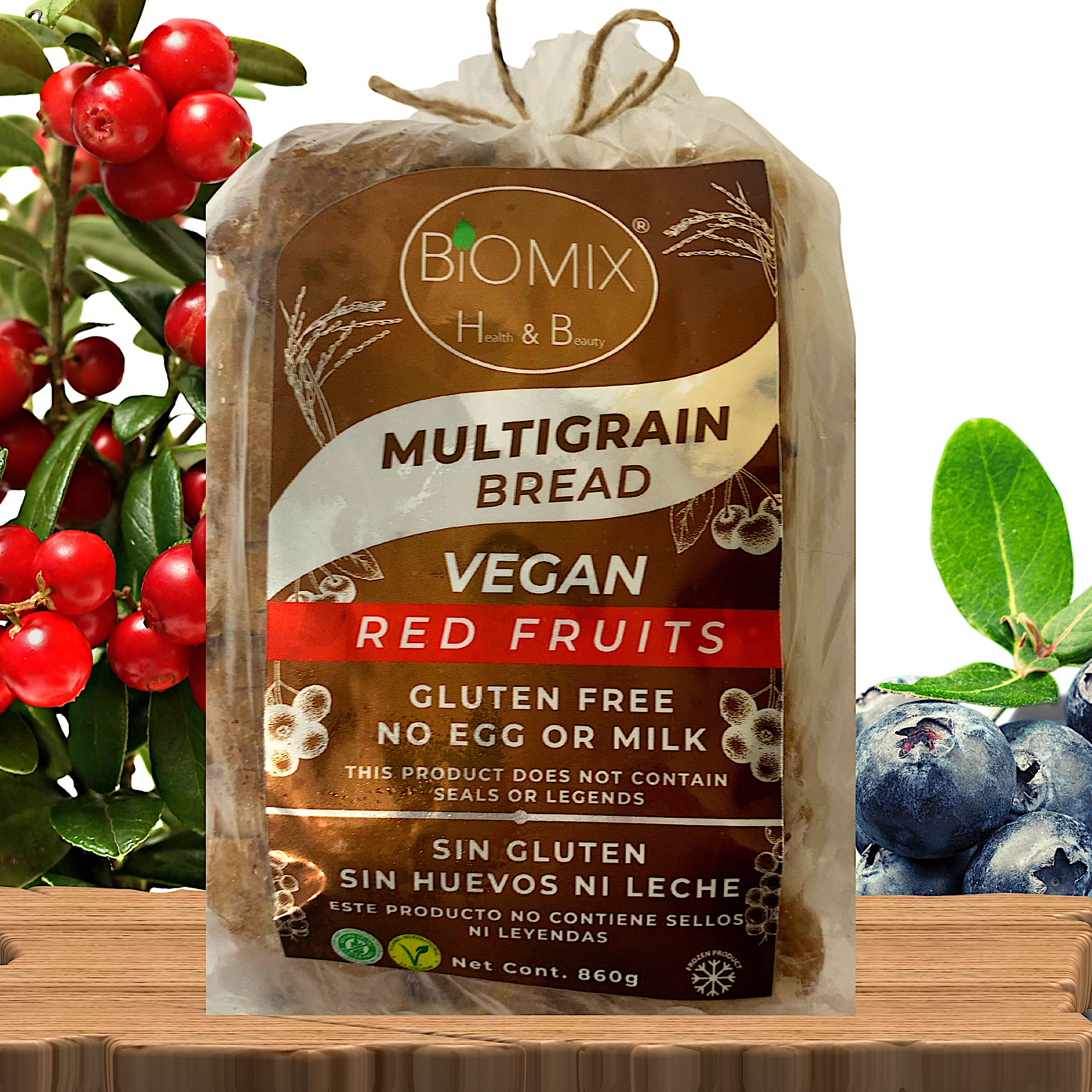 Pan Multigranos Certificado Sin Gluten, Lácteos Ni Huevo con Frutos Rojos 860 Gr Vegano, F.D.A Keto Friendly