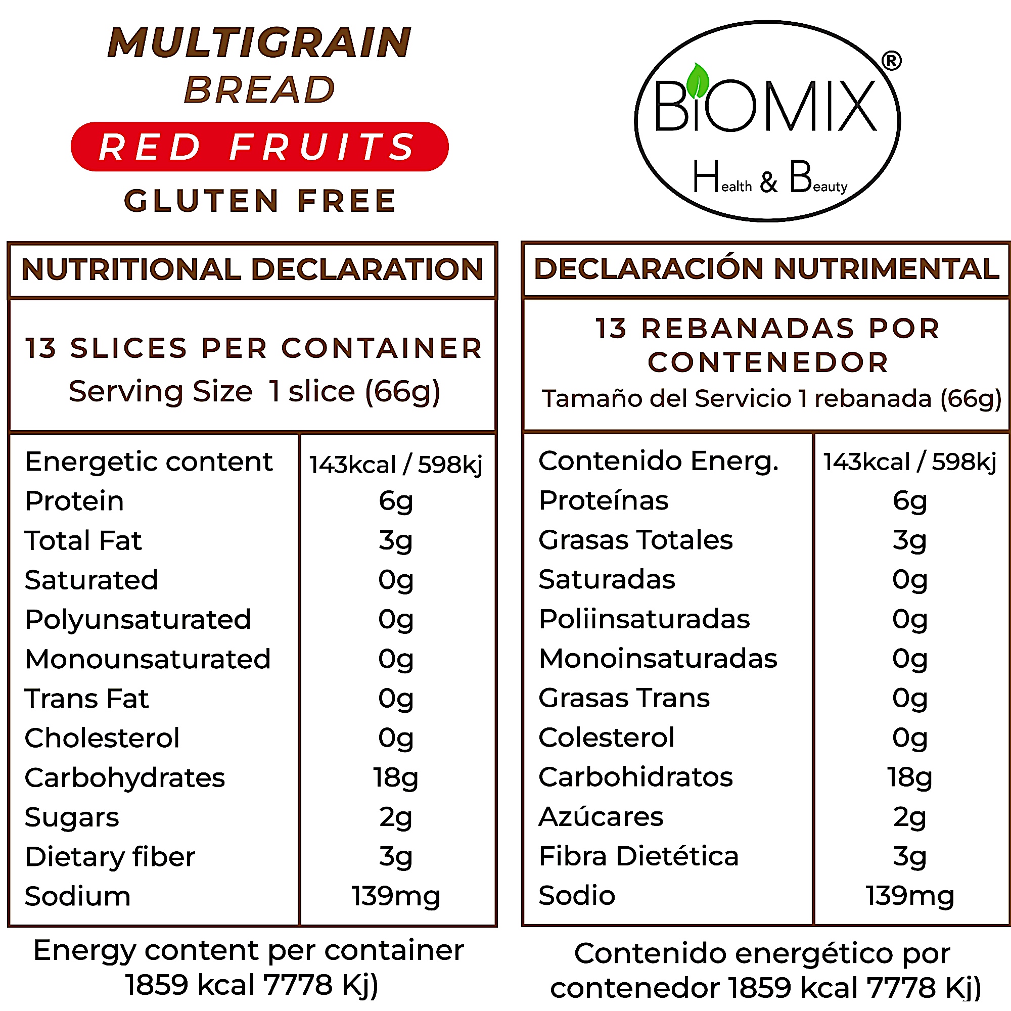 Pan Multigranos Certificado Sin Gluten, Lácteos Ni Huevo con Frutos Rojos 860 Gr Vegano, F.D.A Keto Friendly