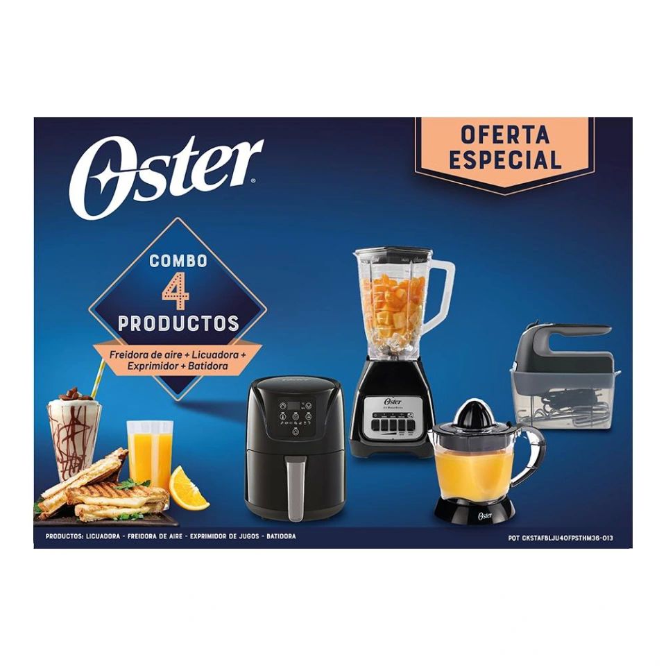 Combo Oster 4 Elementos, Freidora de Aire, Licuadora, Exprimidor, Batidora