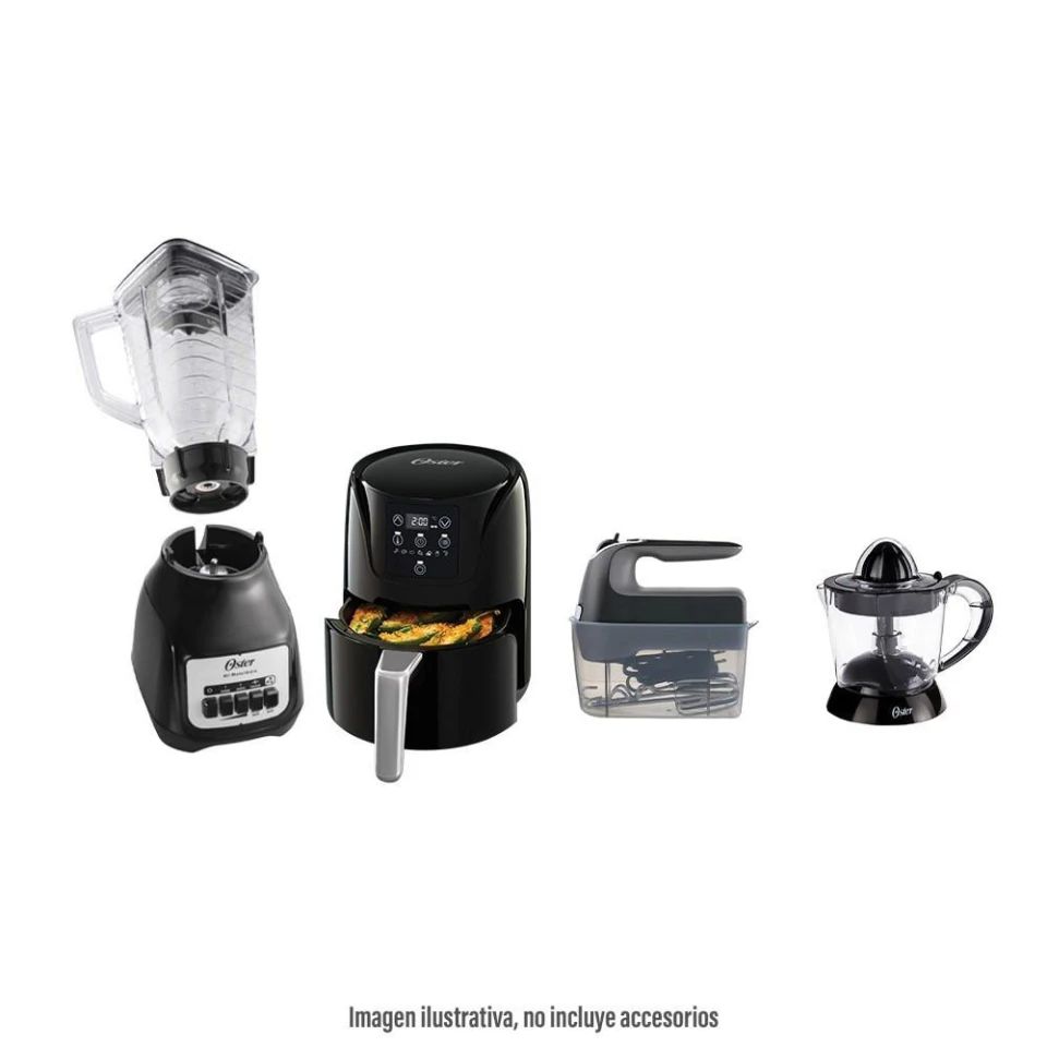 Combo Oster 4 Elementos, Freidora de Aire, Licuadora, Exprimidor, Batidora