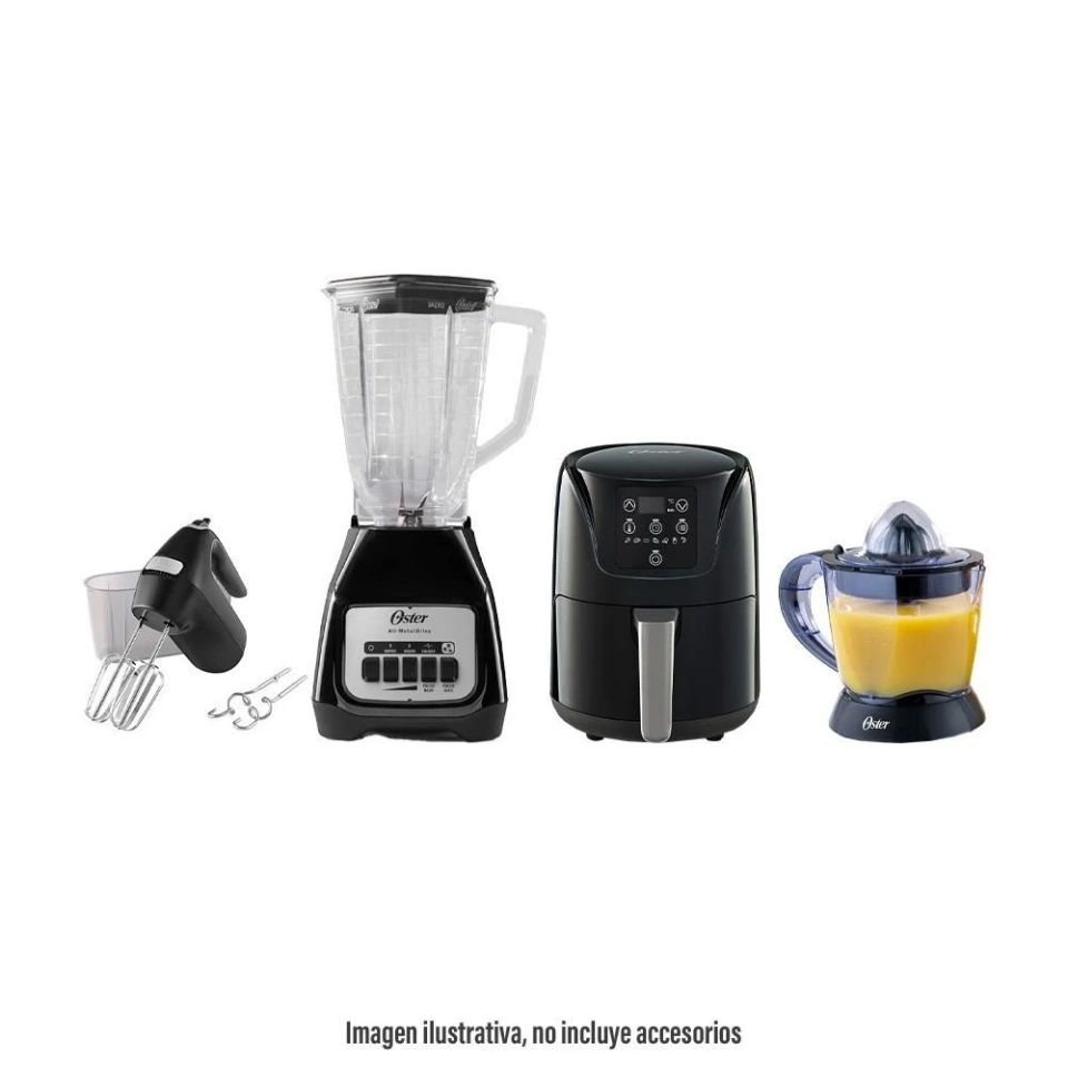 Combo Oster 4 Elementos, Freidora de Aire, Licuadora, Exprimidor, Batidora