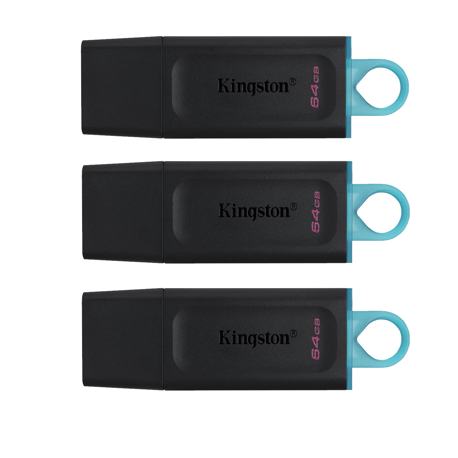 PAQUETE DE 3 MEMORIAS MARCA KINGSTON DE 64 GB, USB 3.2