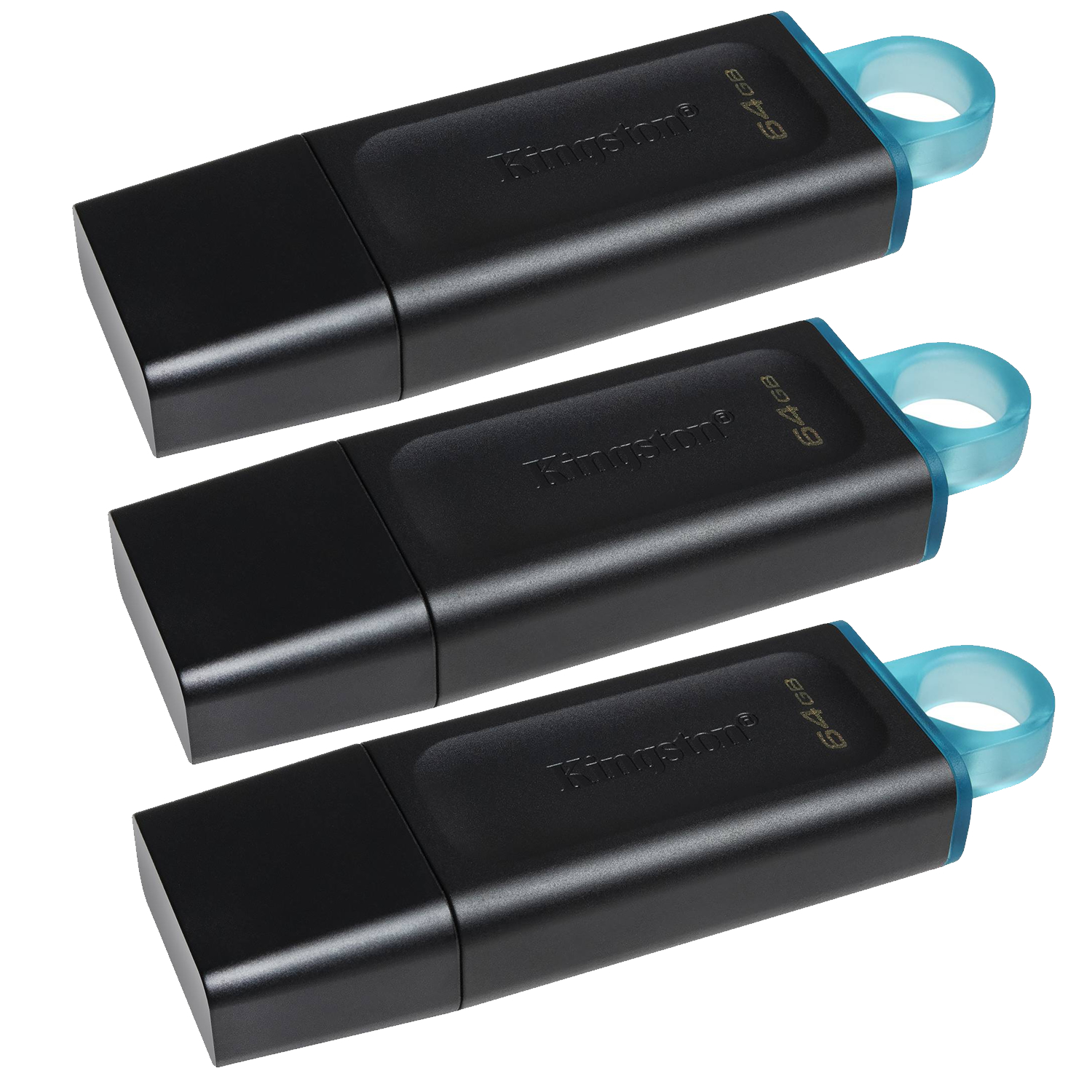 PAQUETE DE 3 MEMORIAS MARCA KINGSTON DE 64 GB, USB 3.2