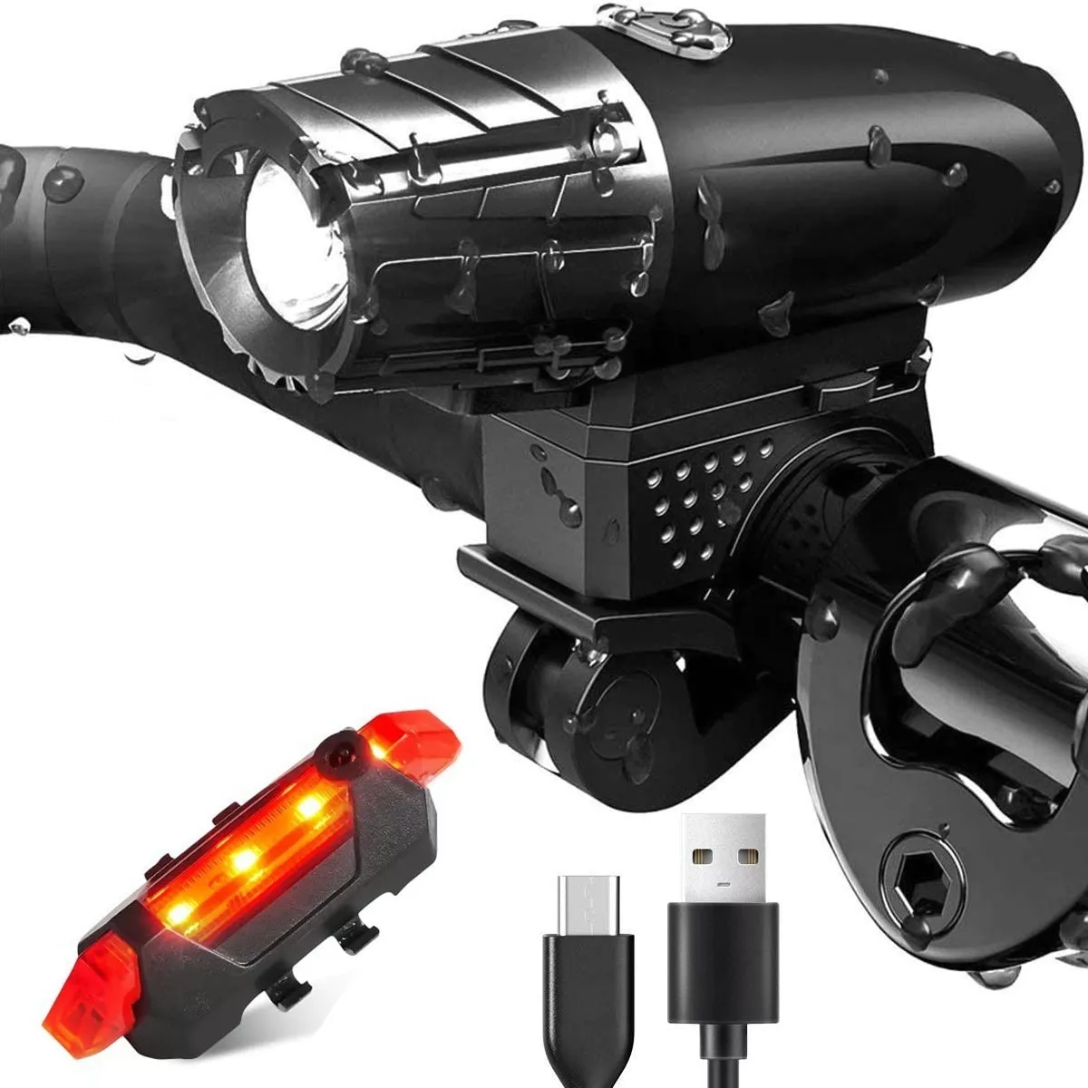 Luz LED Recargable USB Para Bicicleta De Montaña Faro Delantero y Trasero  Foco