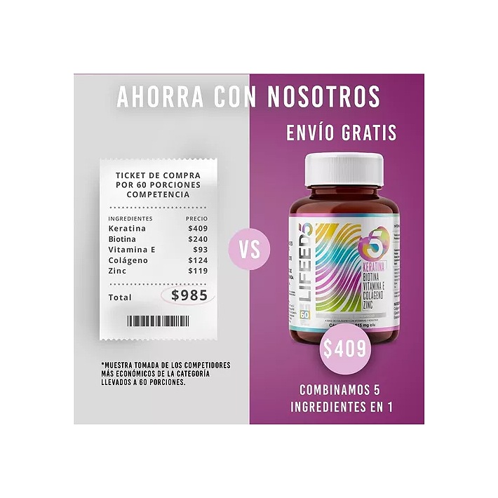 Capsulas Keratina Biotina Colageno Vitamina E Cabello Lifeed