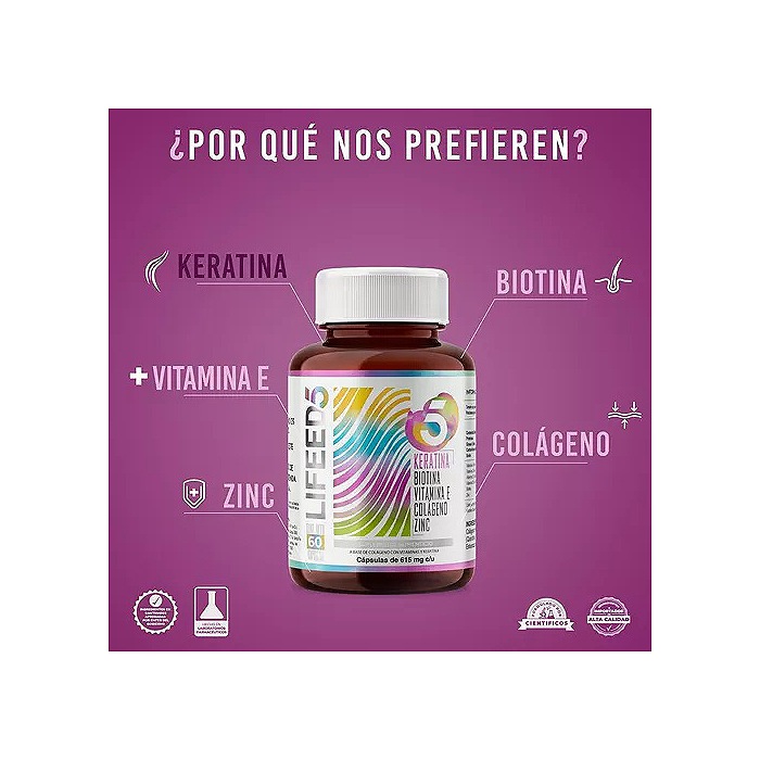 Capsulas Keratina Biotina Colageno Vitamina E Cabello Lifeed