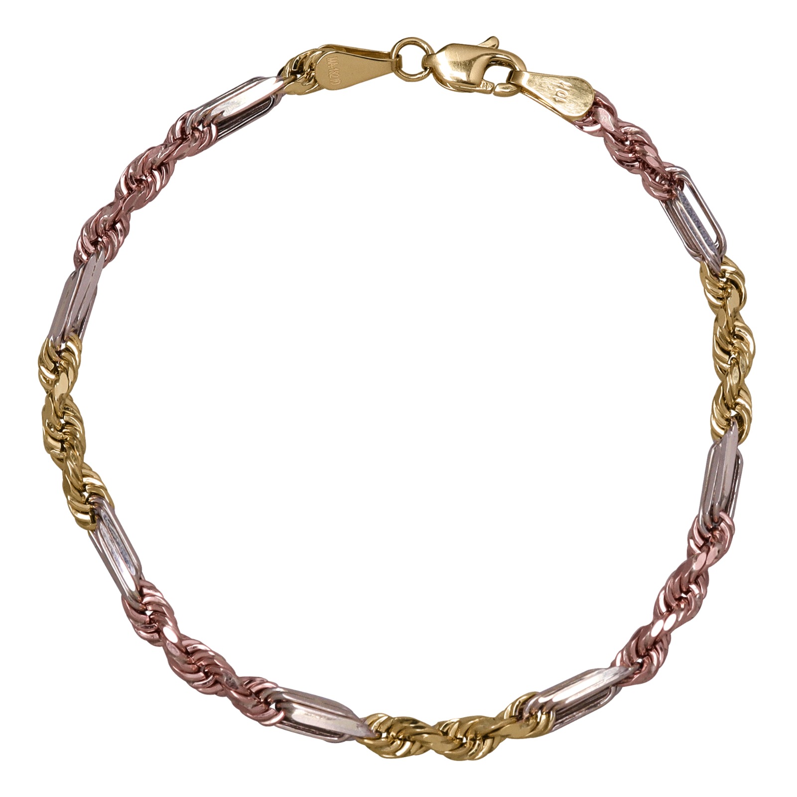 Pulsera Torzal Figaro Esclava Oro 10k Italiano 18cm - 3.6mm