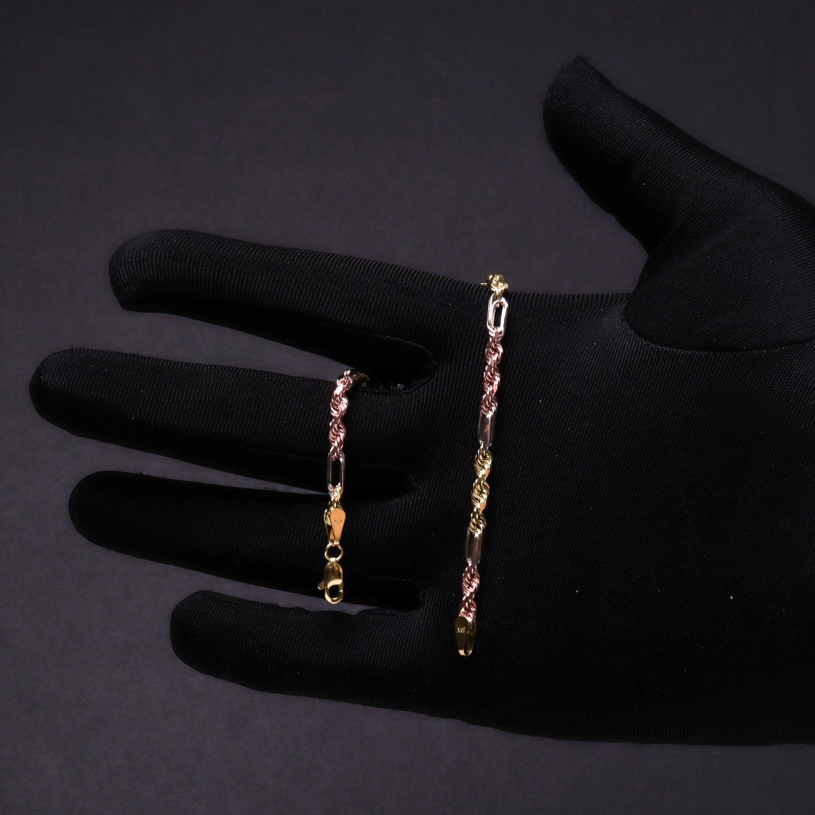 Pulsera Torzal Figaro Esclava Oro 10k Italiano 18cm - 3.6mm