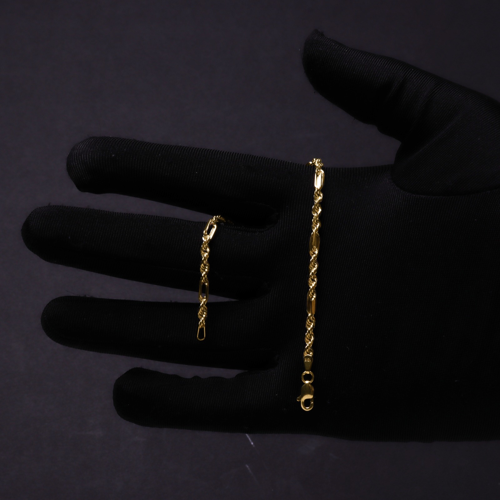 Pulsera Torzal Figaro Esclava Oro 10k Italiano 18cm - 3mm