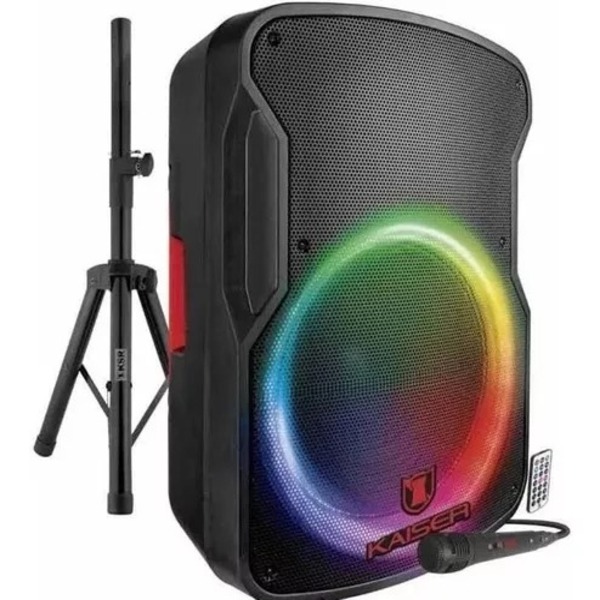 KAISER Bafle Luz Led incluye Microfono y Stand 15 Pulgadas MSA-7515MX