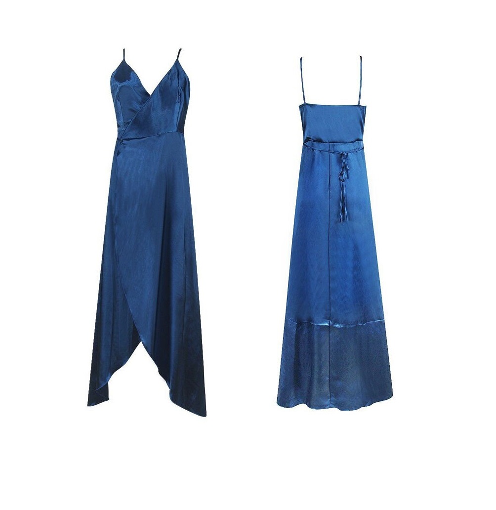 Vestido Largo Azul Con Abertura En Pierna