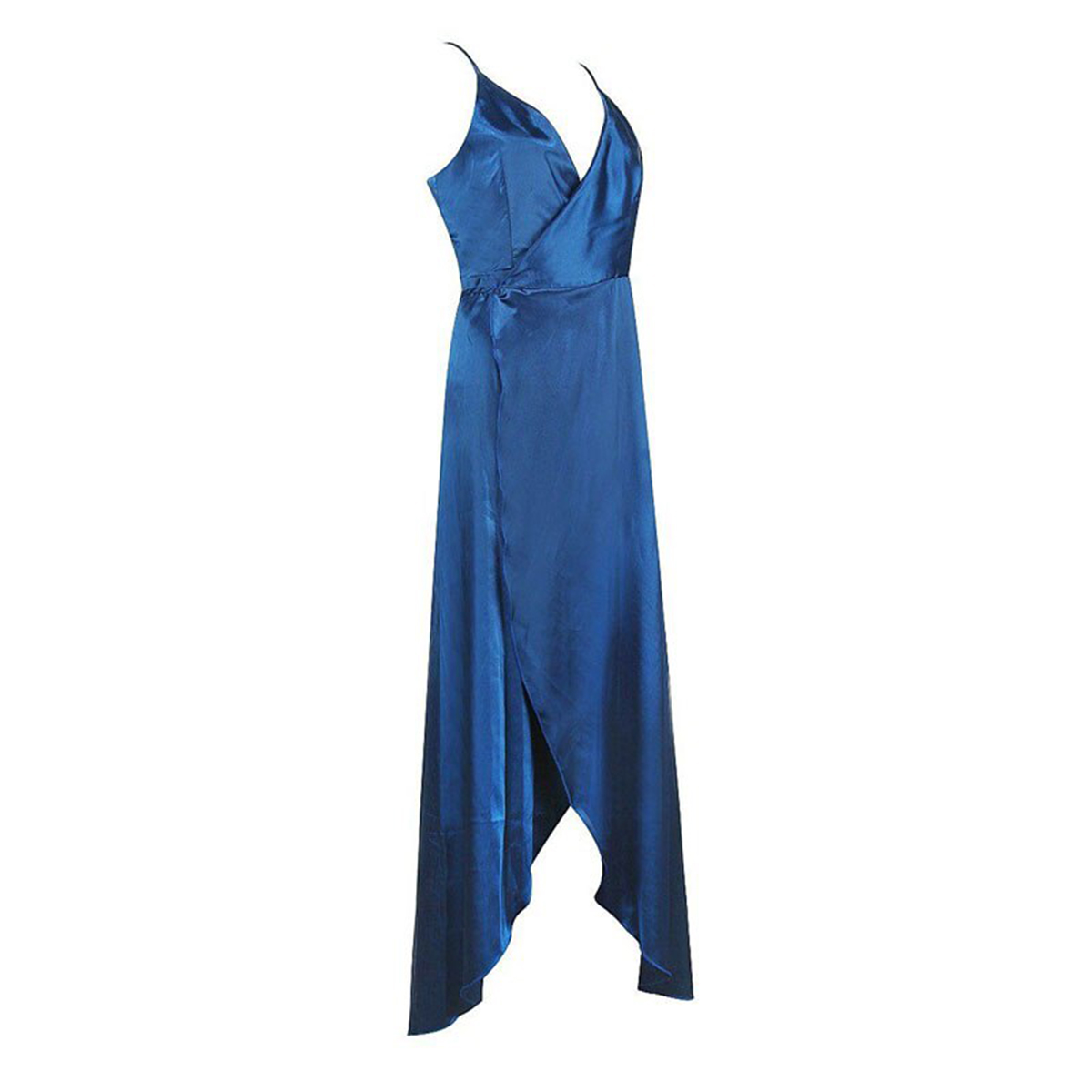 Vestido Largo Azul Con Abertura En Pierna