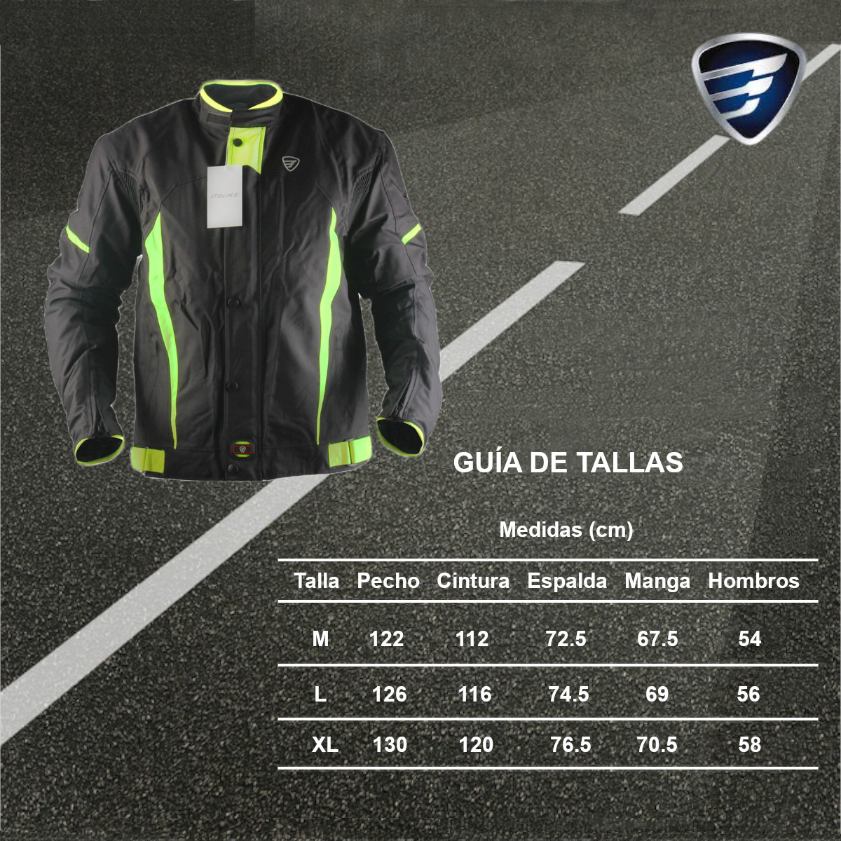 Chamarra Motocicleta Italika reflejante protección hombros codo y espalda T-XL