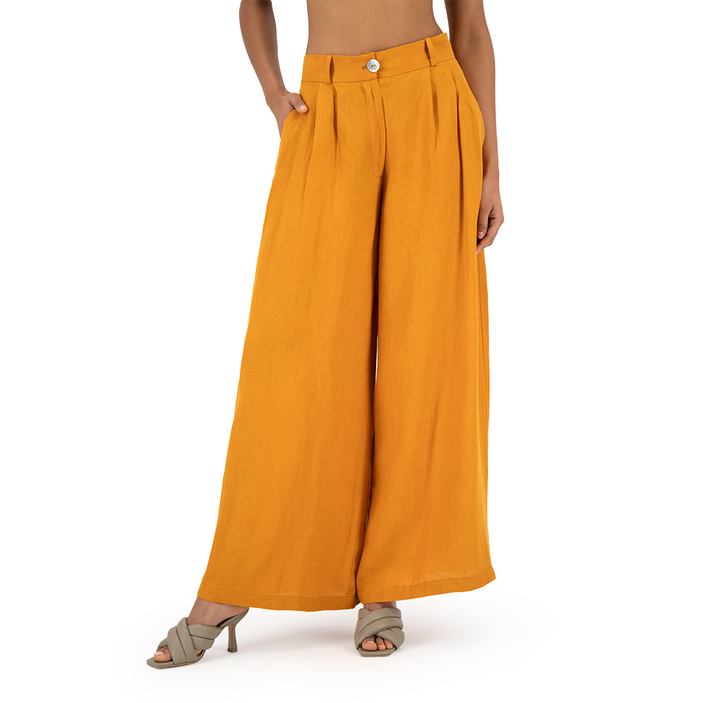 Pantalón Merkabá pata de elefante mostaza lino