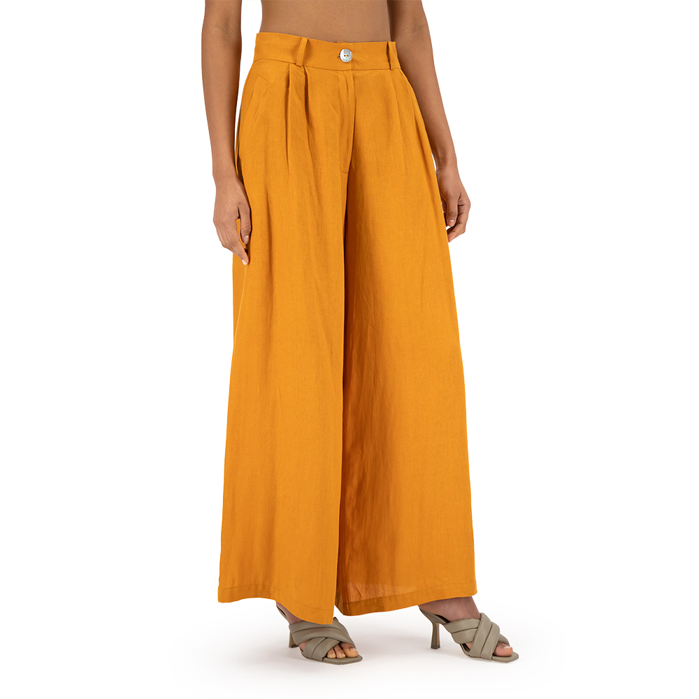 Pantalón Merkabá pata de elefante mostaza lino