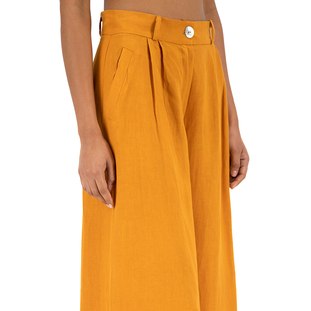 Pantalón Merkabá pata de elefante mostaza lino