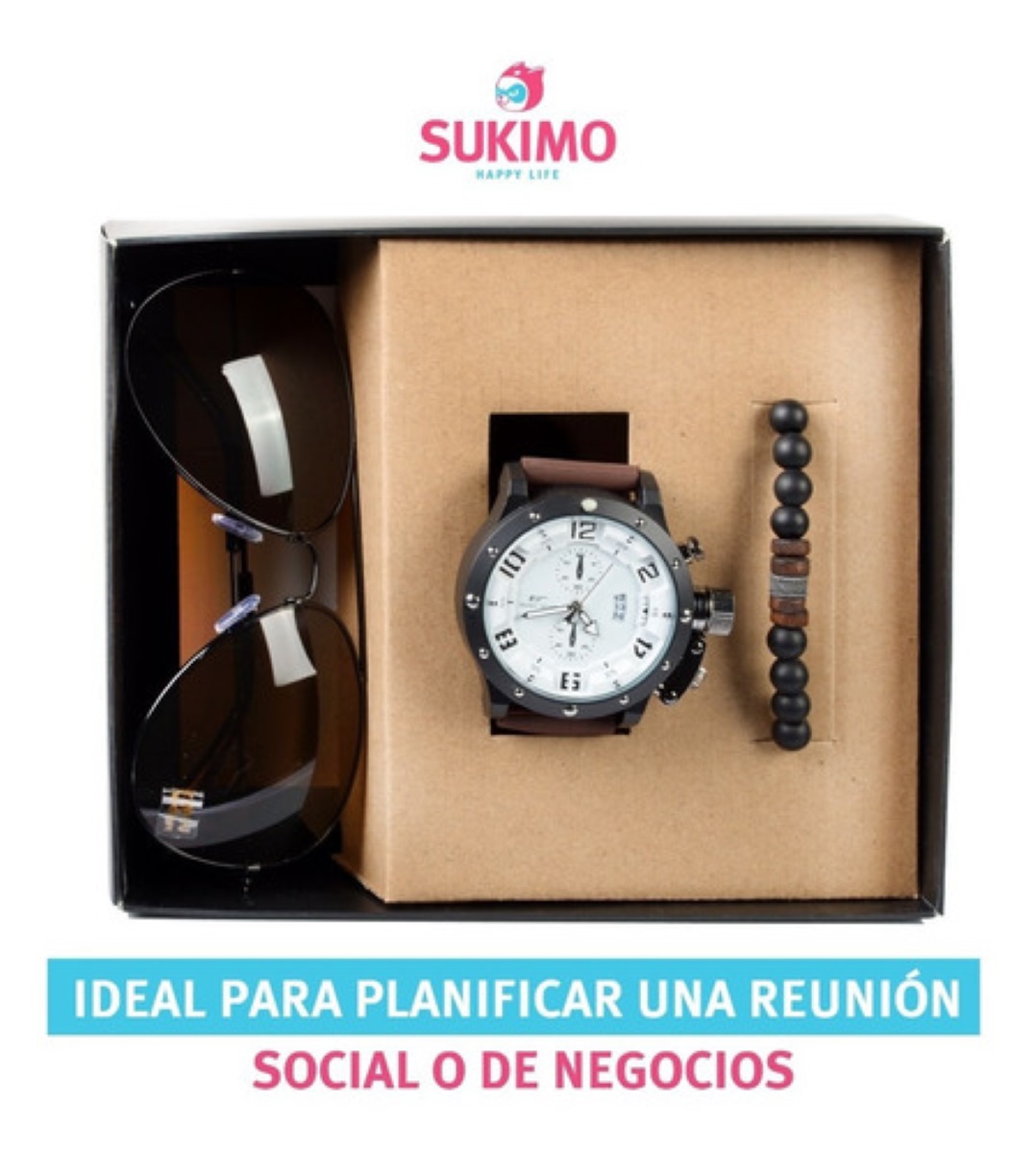 Reloj Set de 3 Accesorios para Caballero Cafe