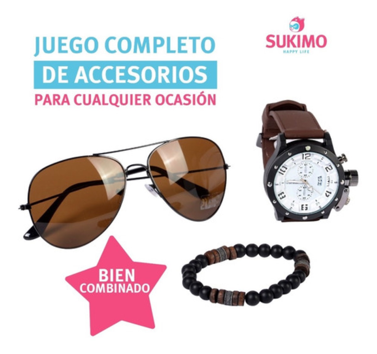 Reloj Set de 3 Accesorios para Caballero Cafe