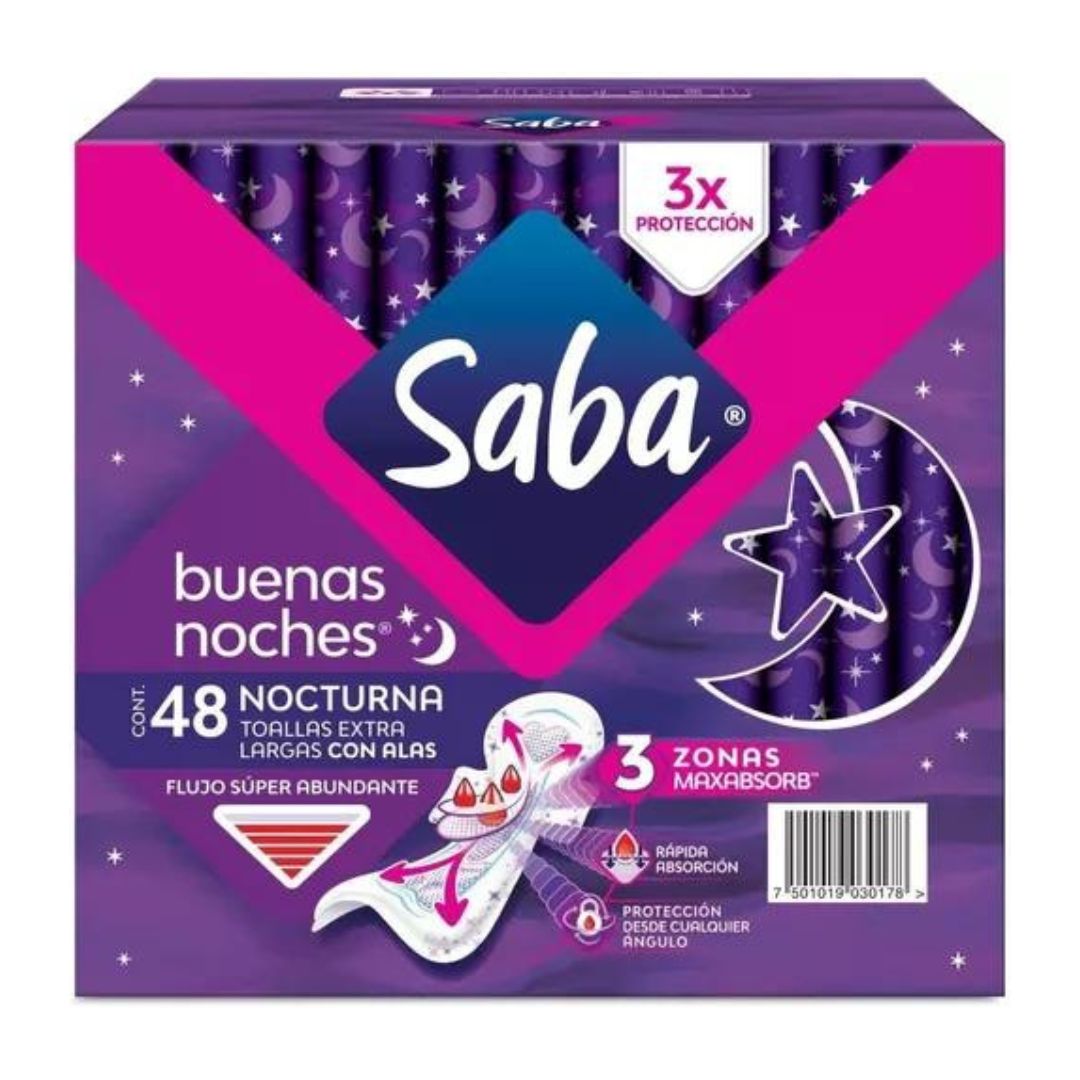 Toallas Femeninas Saba Buenas Noches Nocturna C/alas 48 Pz