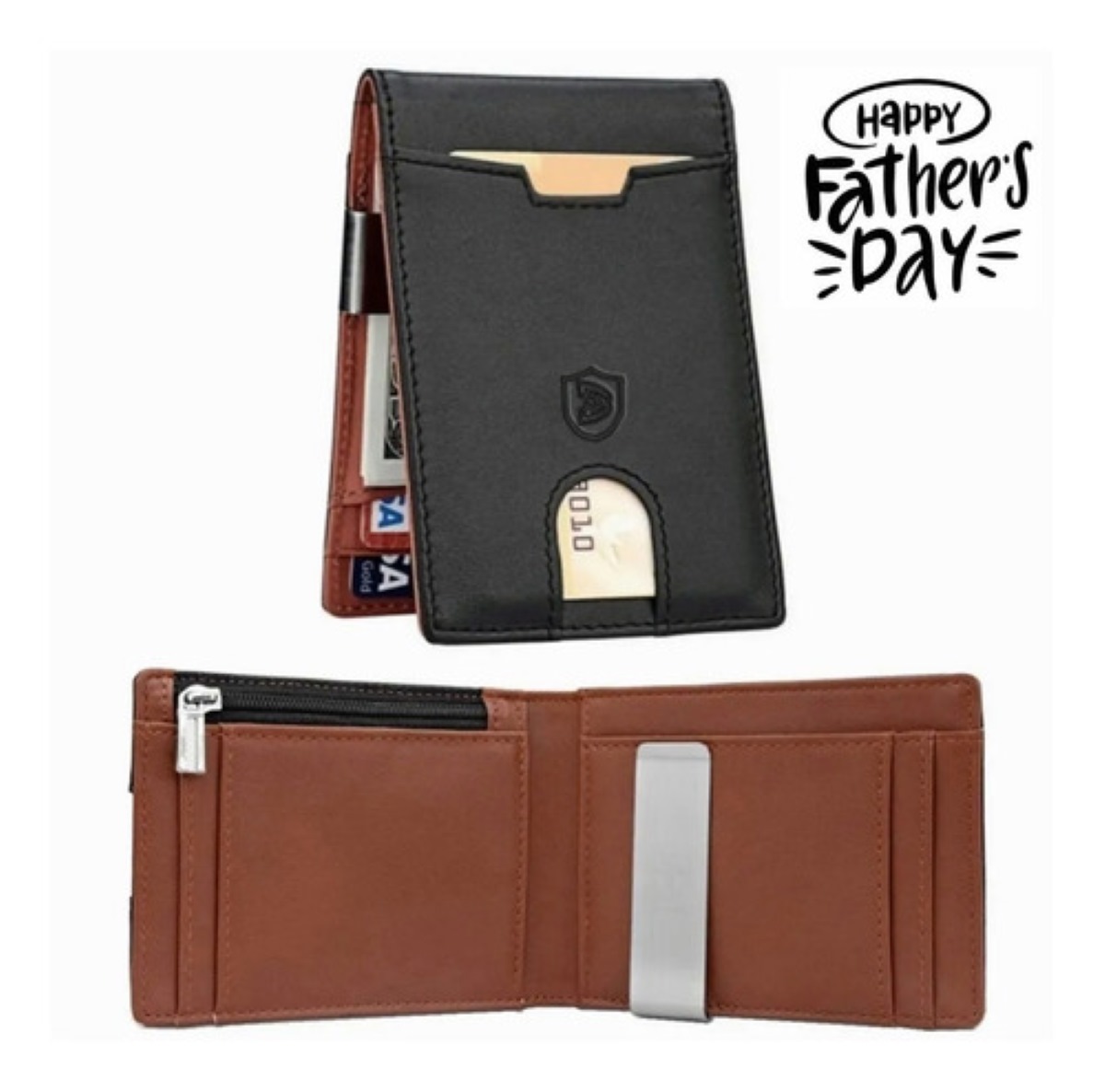 Cartera De Cuero Con Rfid Bloqueo Para Hombre Negro