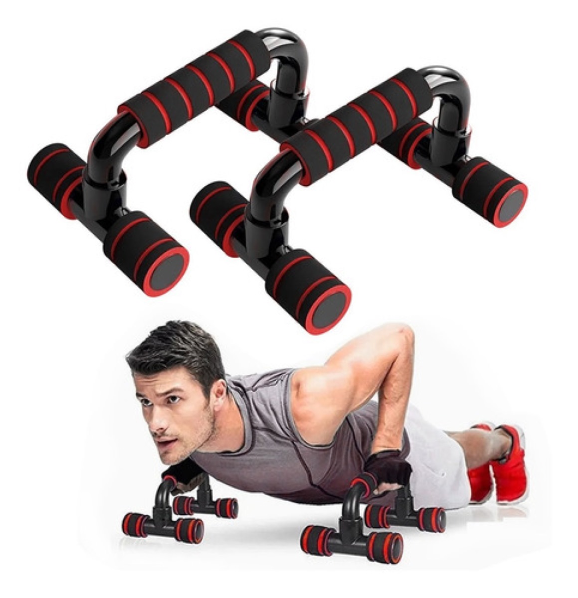 Par De Barras Para Hacer Metal Lagartijas Gym Negro Rojo
