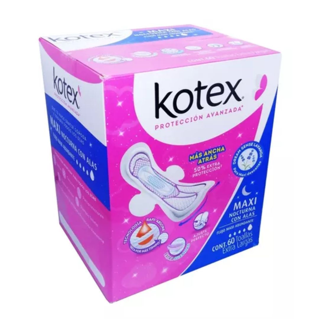 Toallas Femeninas Kotex Maxi Nocturna Con Alas 60 Piezas
