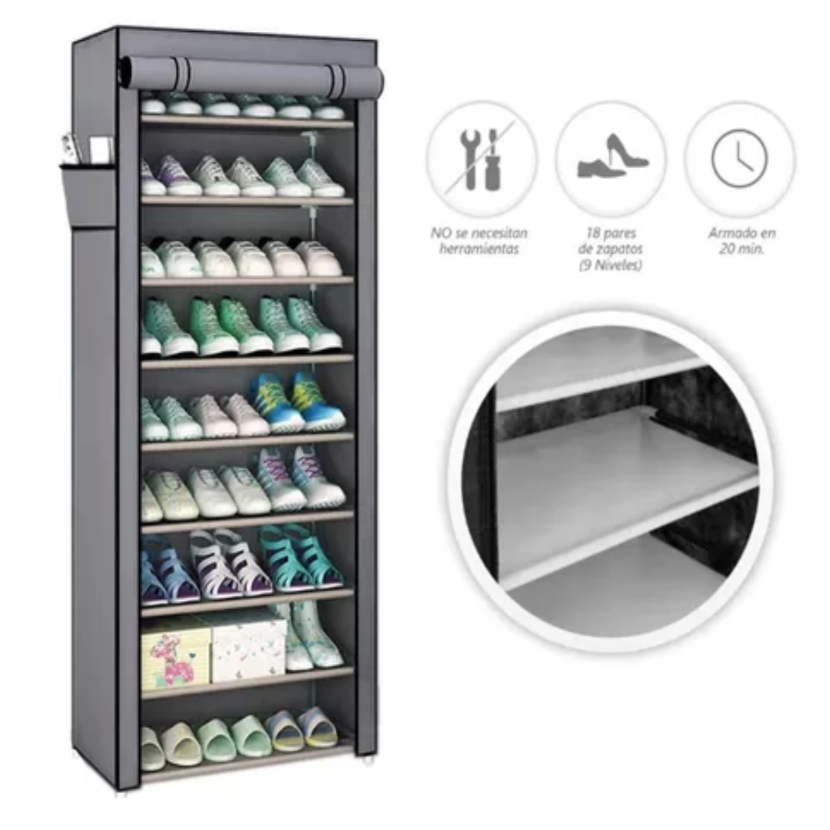 Zapatero Con Cubierta De Tela 9 Niveles Gris