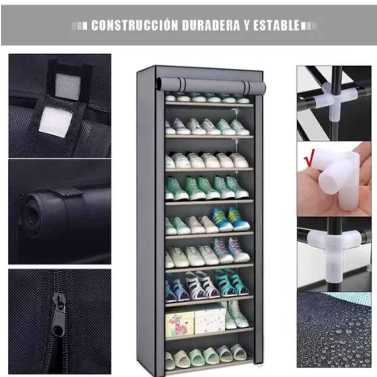 Zapatero Con Cubierta De Tela 9 Niveles Gris