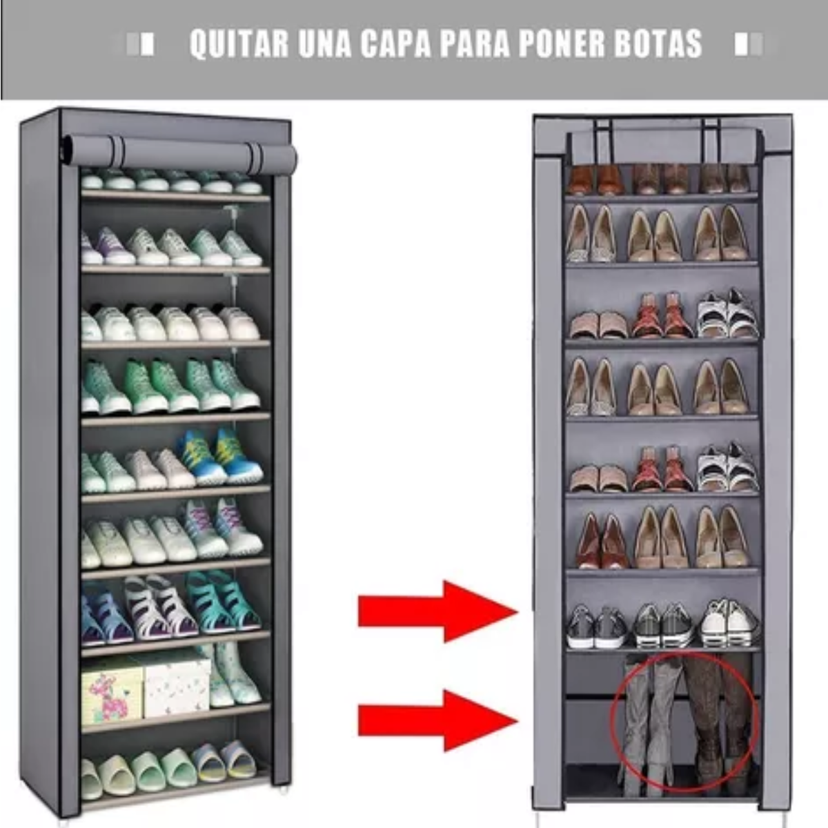 Zapatero Con Cubierta De Tela 9 Niveles Gris