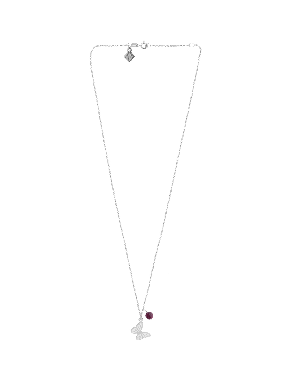 Dije de la Suerte con Mariposa de Plata y Granate con Cadena, Joyería para Mujer