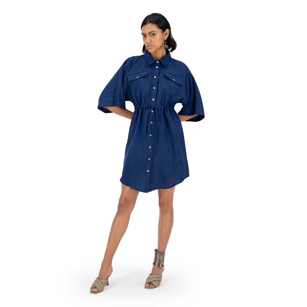 Vestido camisero Merkabá azul marino lino