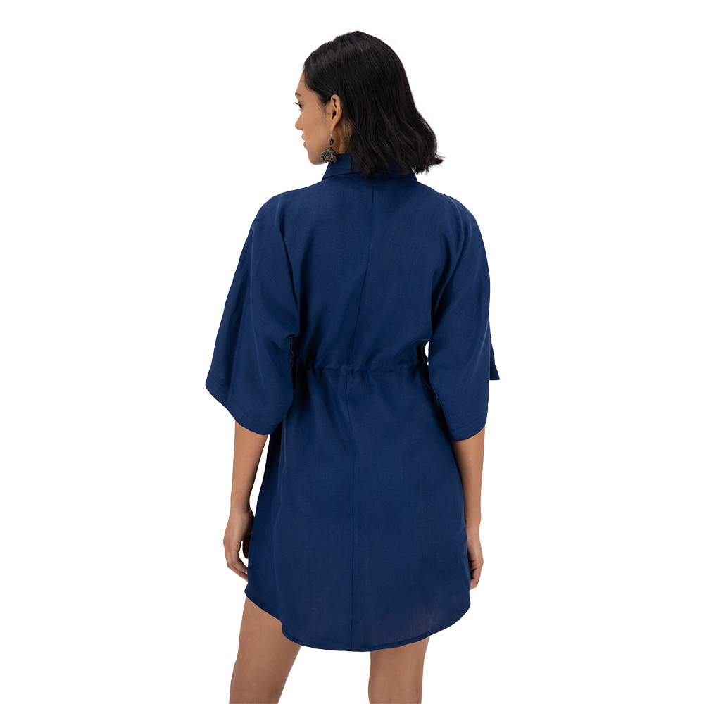 Vestido camisero Merkabá azul marino lino