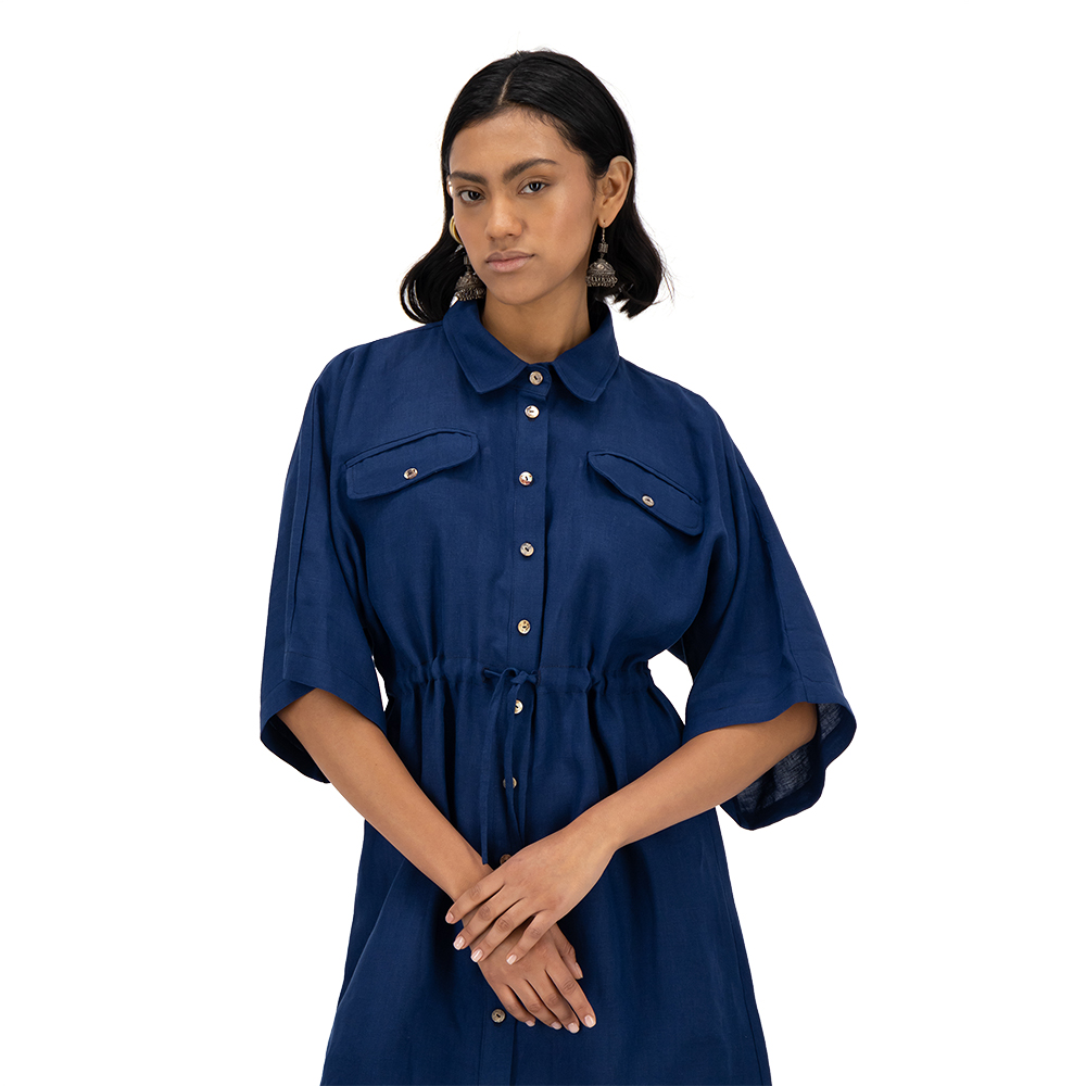 Vestido camisero Merkabá azul marino lino