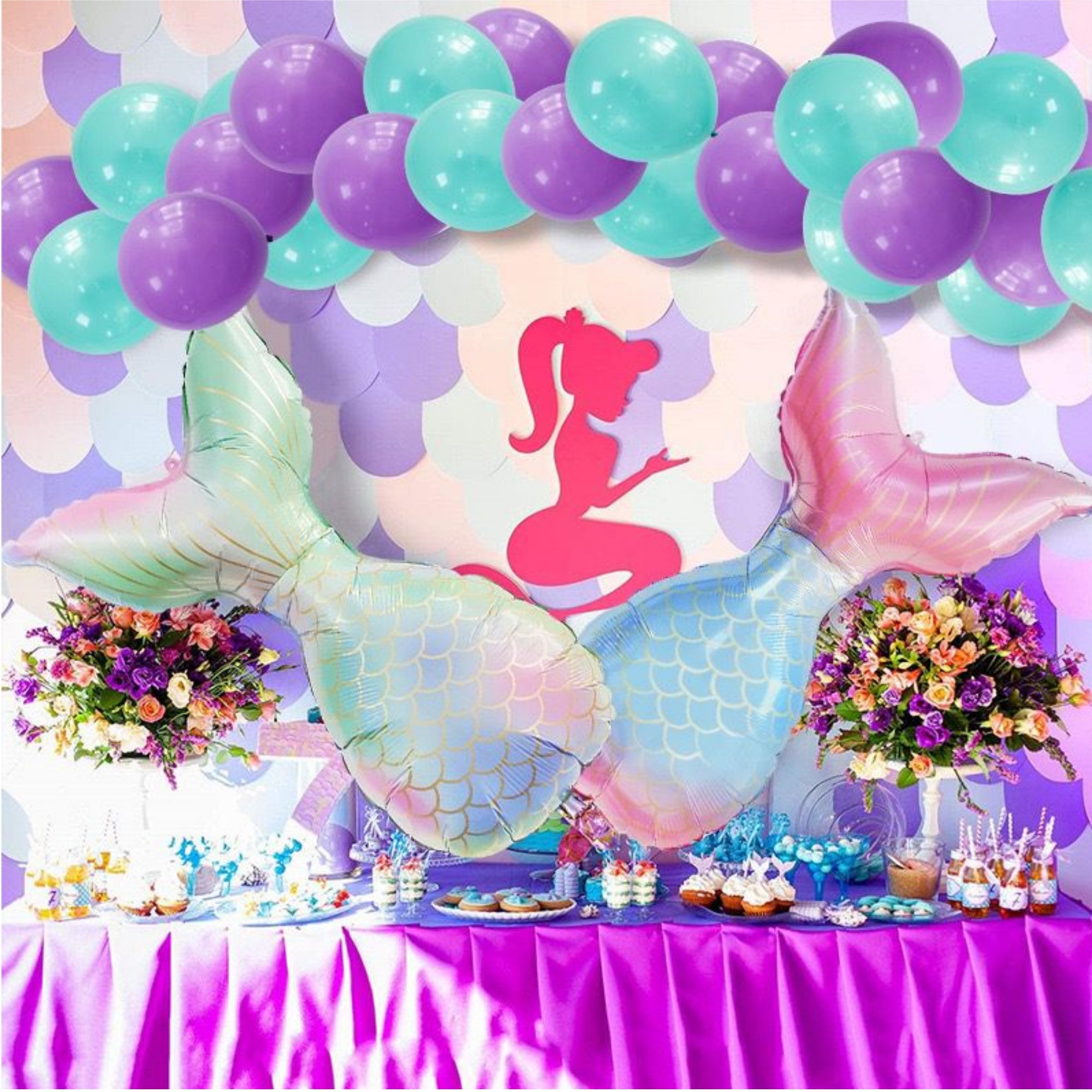 Colas De Sirena Globos Para Decoración Kit Fiesta Mermaid