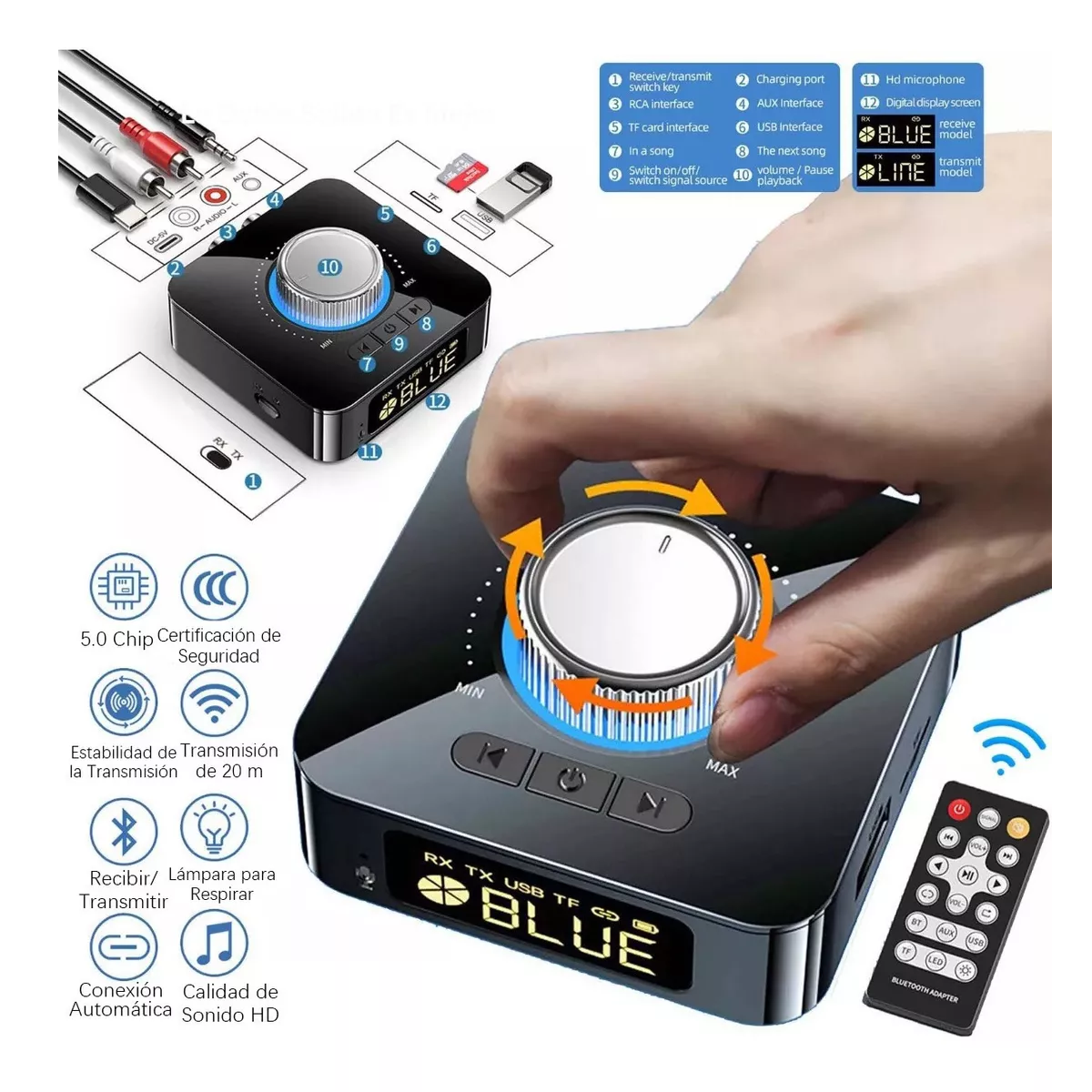 Bluetooth Transmisor/receptor Audio Estéreo 2 En 1 Adaptador