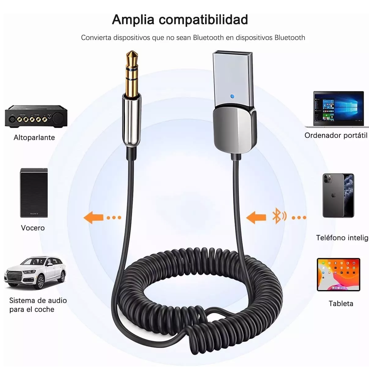Receptor Bluetooth Usb Para Auto Con Toma Aux De 3.5mm