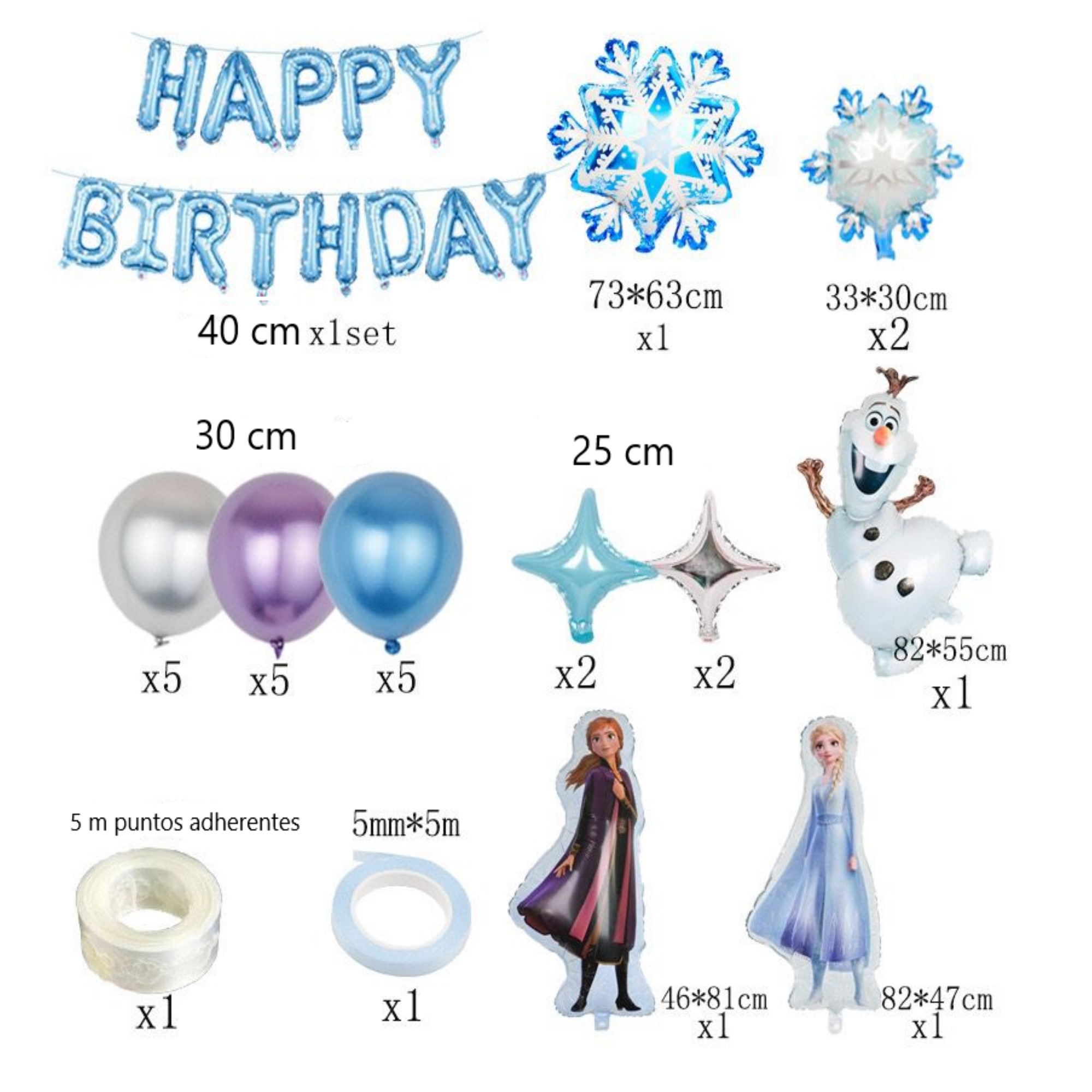 Kit Decoración Frozen Globos De Cumpleaños Fiesta 40 Pzas