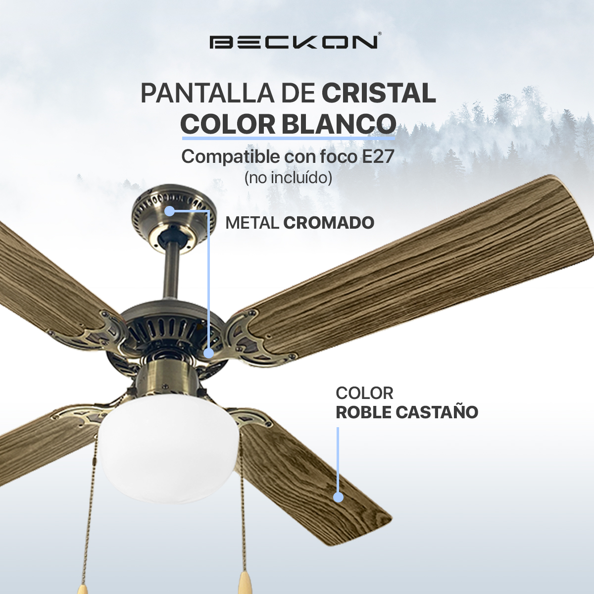 Ventilador de techo 42 pulgadas de diámetro 4 aspas madera Roble castaño Beckon