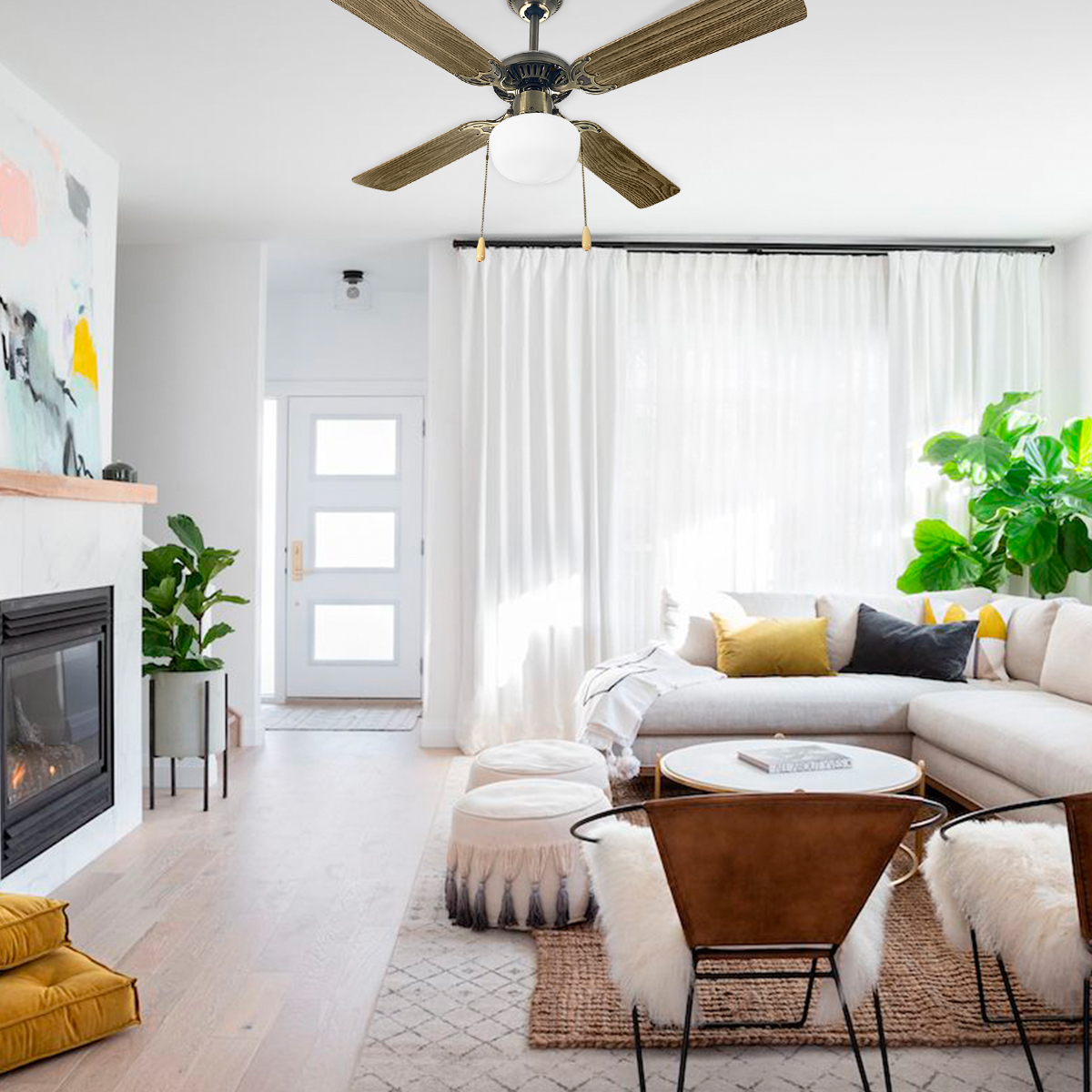 Ventilador de techo 42 pulgadas de diámetro 4 aspas madera Roble castaño Beckon