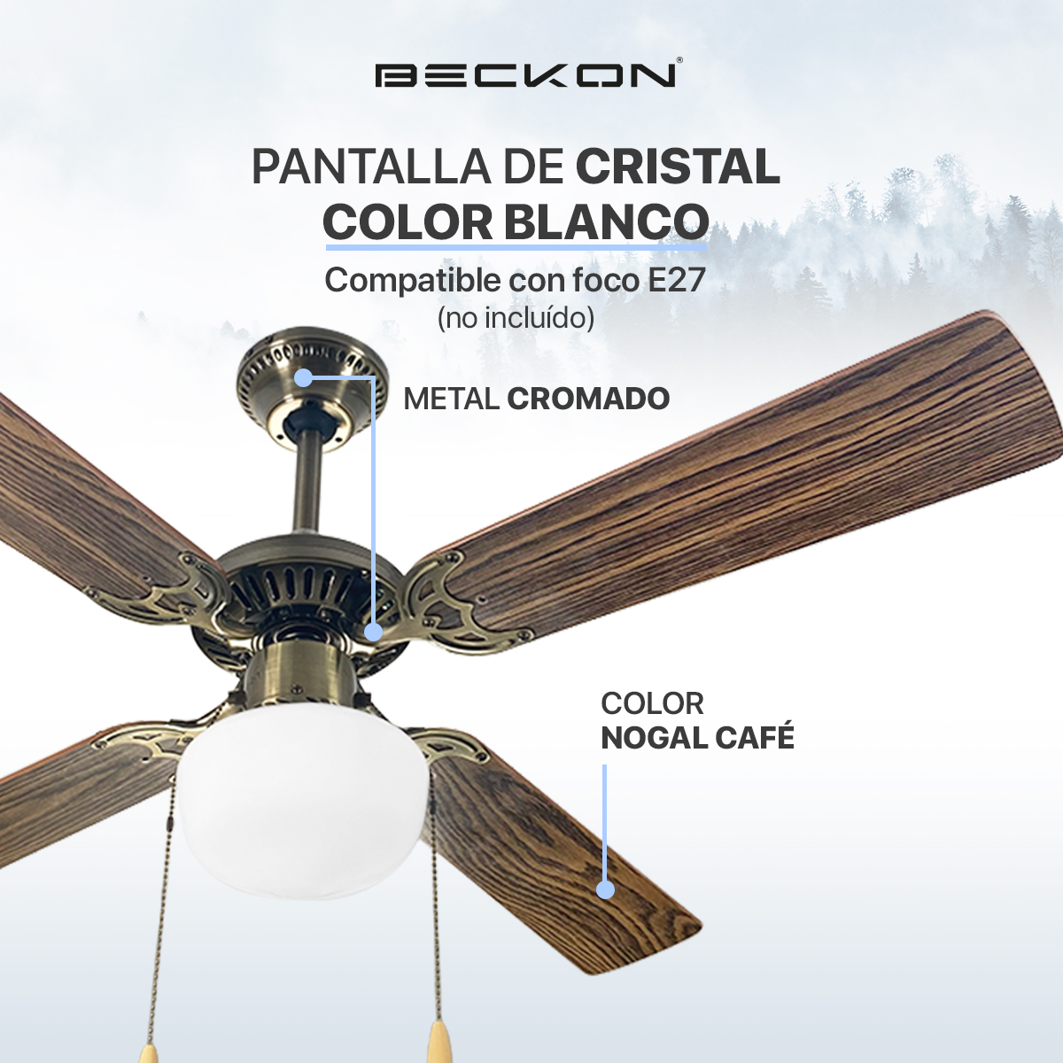Ventilador de techo 42 pulgadas de diámetro 4 aspas madera Nogal Café Beckon