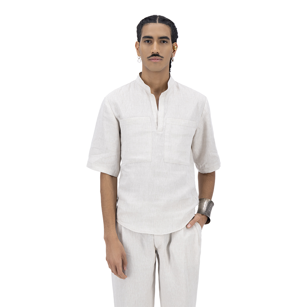 Camisa Merkabá beige lino