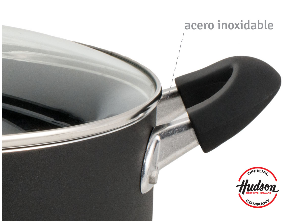 Cacerola 26 Cm Aluminio Negro Antiadherente Tapa Vidrio